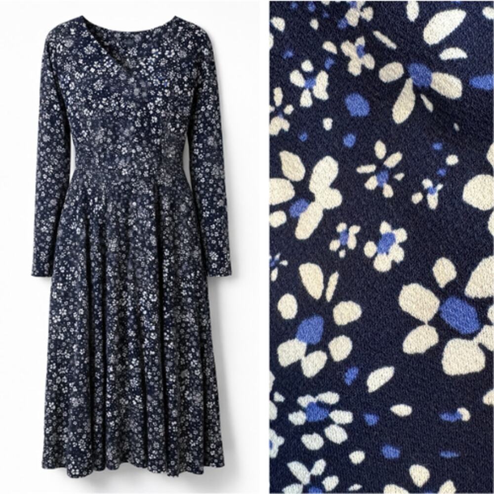 Talbots Floral Button Front Fit and Flare Midi Dress in Blue and White XL - Picture 2 of 8